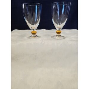 ARC France Two Small‎ Wine Glasses with Yellow bubble pedestal